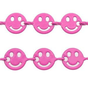 Copper Emoji smileface Chain with fire hotpink lacquered, approx 6mm