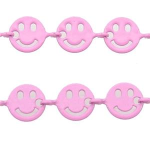 Copper Emoji smileface Chain with fire lt.pink lacquered, approx 6mm