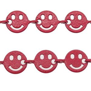 Copper Emoji smileface Chain with fire red lacquered, approx 6mm