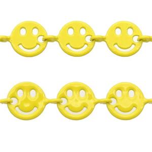 Copper Emoji smileface Chain with fire yellow lacquered, approx 6mm