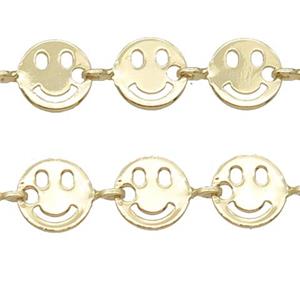 Copper Emoji smileface Chain, gold plated, approx 6mm