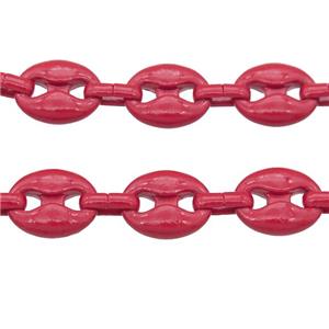 Alloy Chain with fire red lacquered, pignose, approx 11-14mm