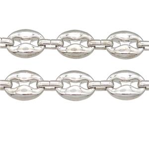 Alloy Chain pignose, platinum plated, approx 11-14mm