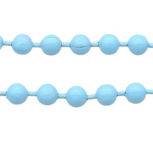 stainless Iron Ball Chain with fire lt.blue lacquer, approx 2.4mm