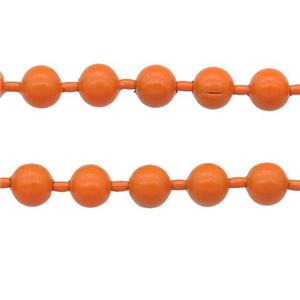 stainless Iron Ball Chain with fire orange lacquer, approx 2.4mm