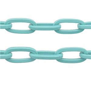 Alloy Paperclip Chain with fire teal lacquered, approx 6-12mm