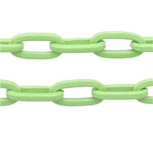 Alloy Paperclip Chain with fire lt.green lacquered, approx 6-12mm