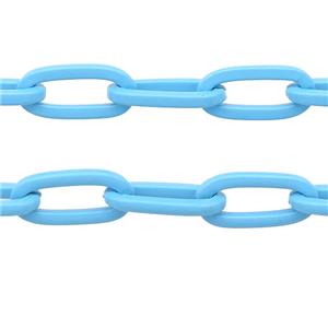Alloy Paperclip Chain with fire lt.blue lacquered, approx 6-12mm