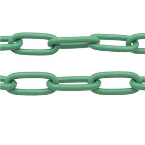 Alloy Paperclip Chain with fire green lacquered, approx 8-17mm