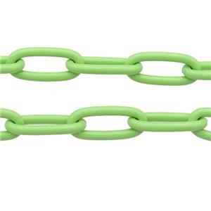 Alloy Paperclip Chain with fire lt.green lacquered, approx 8-17mm