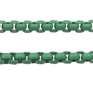 stainless Iron Box Chain with fire green lacquered, approx 3mm