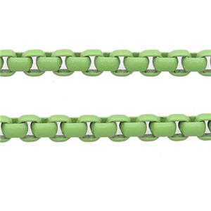 stainless Iron Box Chain with fire lt.green lacquered, approx 3mm