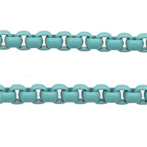 stainless Iron Box Chain with fire teal lacquered, approx 3mm