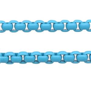 stainless Iron Box Chain with fire blue lacquered, approx 3mm