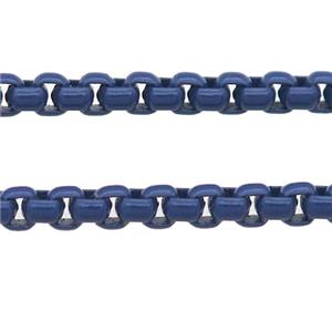 stainless Iron Box Chain with fire navyblue lacquered, approx 3mm