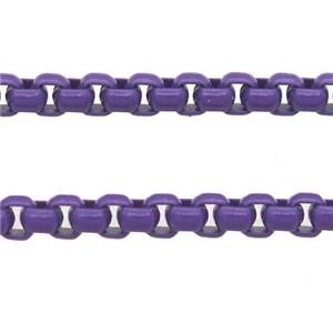 stainless Iron Box Chain with fire purple lacquered, approx 4mm