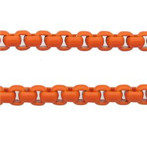 stainless Iron Box Chain with fire orange lacquered, approx 3mm