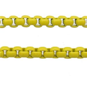stainless Iron Box Chain with fire yellow lacquered, approx 3mm
