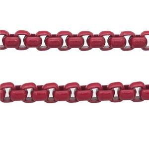 stainless Iron Box Chain with fire red lacquered, approx 4mm