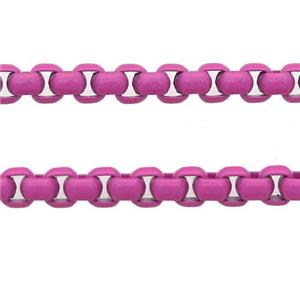 stainless Iron Box Chain with fire hotpink lacquered, approx 3mm