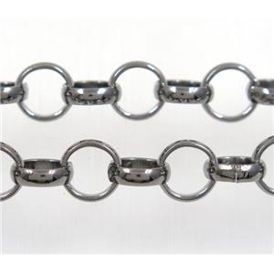 iron Rolo Chain, black plated, approx 10mm dia