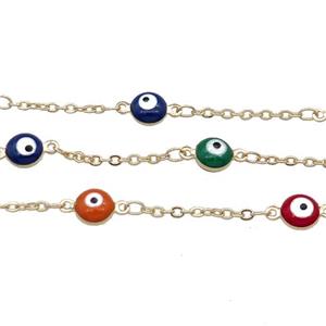 Copper Chain Enamel Evil Eye Gold Plated, approx 7mm, 25mm
