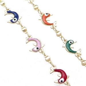 Copper Chain Enamel Dolphin Gold Plated, approx 9-10mm