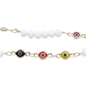 Copper Chain Enamel Evil Eye Gold Plated, approx 5mm, 25mm