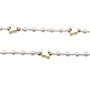 Copper Chain With Pearlized Plastic Butterfly Gold Plated, approx 5mm, 3mm