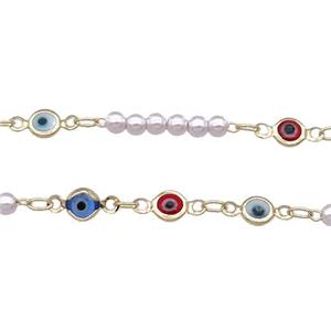 Copper Chain With Pearlized Plastic Enamel Evil Eye Gold Plated, approx 4.5mm, 3mm