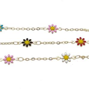 Copper Chain With Enamel Daisy Gold Plated, approx 7.5mm