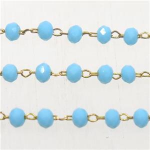 copper chain with aqua rondelle Chinese Crystal Glass beads, approx 2x3mm bead
