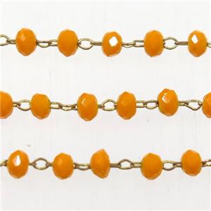 copper chain with orange rondelle Chinese Crystal Glass beads, approx 2x3mm bead
