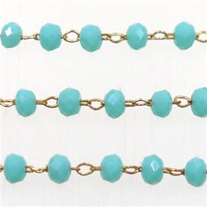 copper chain with green rondelle Chinese Crystal Glass beads, approx 2x3mm bead