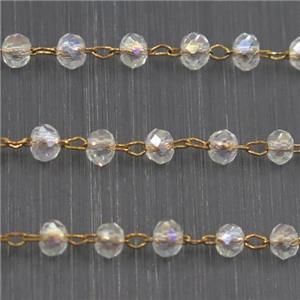 copper chain with white AB-color rondelle Chinese Crystal Glass beads, approx 2x3mm bead