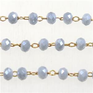 brass chain with grayblue rondelle Chinese Crystal Glass beads, approx 2x3mm bead