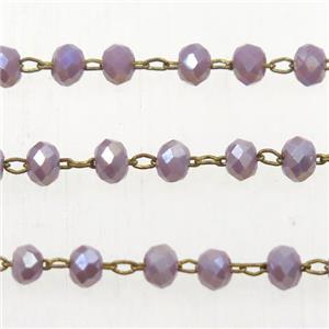brass chain with purple Chinese Crystal Glass rondelle beads, approx 2x3mm bead