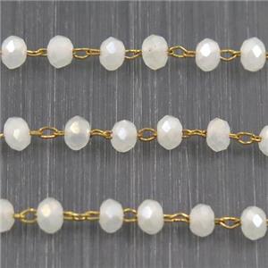 brass chain with white AB-color Chinese Crystal Glass rondelle beads, approx 2x3mm bead