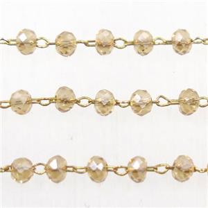 brass chain with gold champagne Chinese Crystal Glass rondelle beads, approx 2x3mm bead