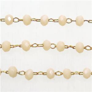 copper chain with rondelle Chinese crystal glass beads, approx 2x3mm bead