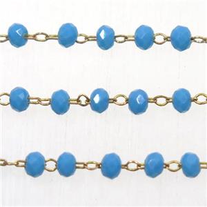 copper chain with blue rondelle Chinese crystal glass bead, approx 2x3mm bead