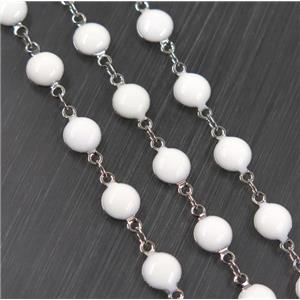 Copper Chain White Enamel Circle Platinum Plated, approx 7mm dia