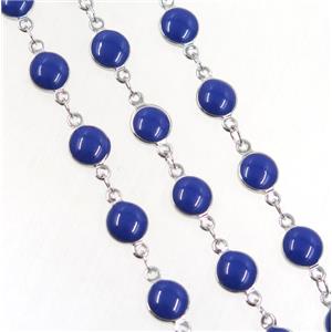 Copper Chain Blue Enamel Circle Platinum Plated, approx 7mm dia