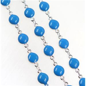 Copper Chain Blue Enamel Circle Platinum Plated, approx 7mm dia