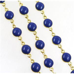 Copper Chain Blue Enamel Circle Gold Plated, approx 7mm dia