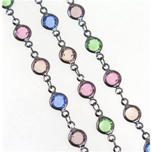 Copper Chain Pave Crystal Glass Black Circle Plated Multicolor, approx 7mm dia