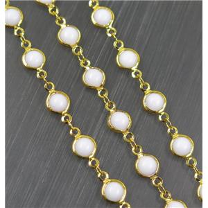 Copper Chain With White Crystal Glass Gold Plated, approx 7mm dia