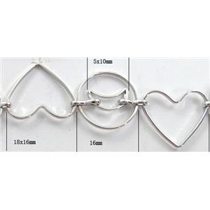 Handcraft copper chain, 18x16mm,16mm dia, 5x10mm, silver plated