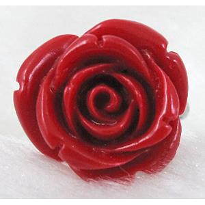 Compositive coral rose, Finger ring, Red, 24mm dia, ring:17mm