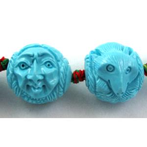 Compositive coral bead, face and fox, 16x20mm, 16pcs per st
